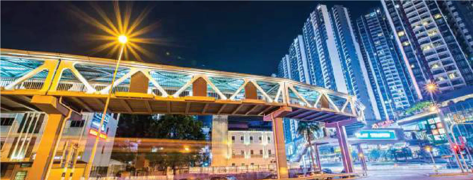 R&F Princess Cove Phase 3 link bridge beside the towers at night, artist's impression